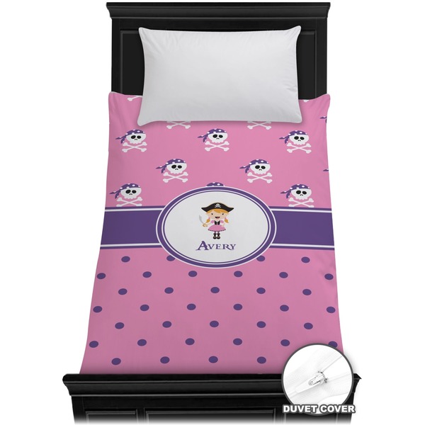 Custom Pink Pirate Duvet Cover - Twin (Personalized)