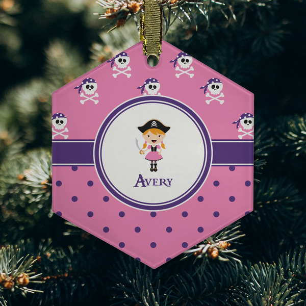 Pink Pirate Frosted Glass Ornament - Hexagon (Lifestyle)