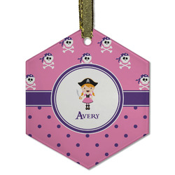 Pink Pirate Flat Glass Ornament - Hexagon w/ Name or Text