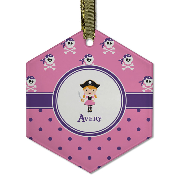 Pink Pirate Frosted Glass Ornament - Hexagon
