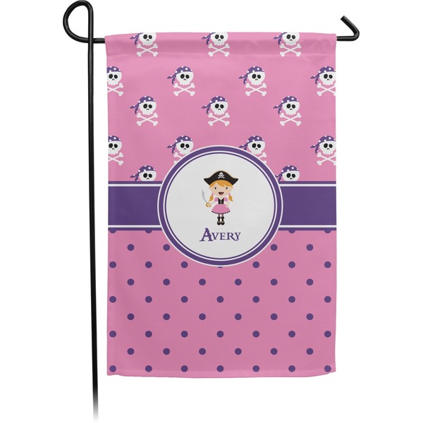Custom Pink Pirate Small Garden Flag - Double Sided w/ Name or Text