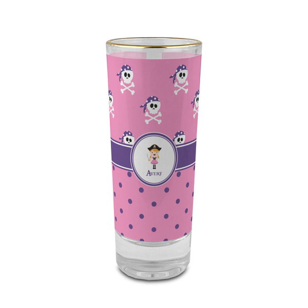 Custom Pink Pirate 2 oz Shot Glass - Glass with Gold Rim (Personalized)
