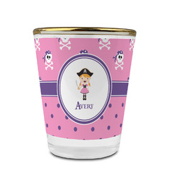 Pink Pirate Glass Shot Glass - 1.5 oz - with Gold Rim - Set of 4 (Personalized)