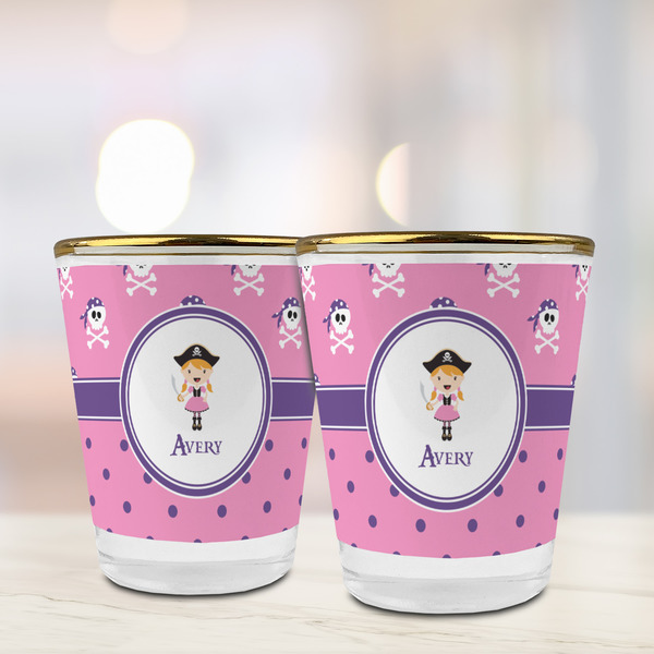 Pink Pirate Glass Shot Glass - with gold rim - LIFESTYLE