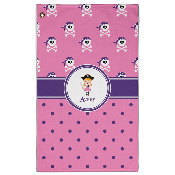 Custom Pink Pirate Golf Towel - Poly-Cotton Blend w/ Name or Text