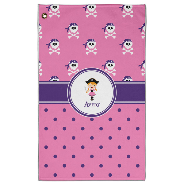 Custom Pink Pirate Golf Towel - Poly-Cotton Blend - Large w/ Name or Text