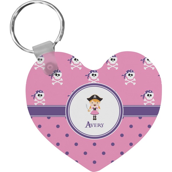 Custom Pink Pirate Heart Plastic Keychain w/ Name or Text