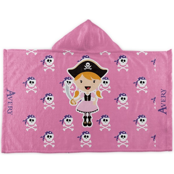 Custom Pink Pirate Kids Hooded Towel (Personalized)