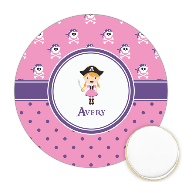 Custom Pink Pirate Printed Cookie Topper - Round (Personalized)