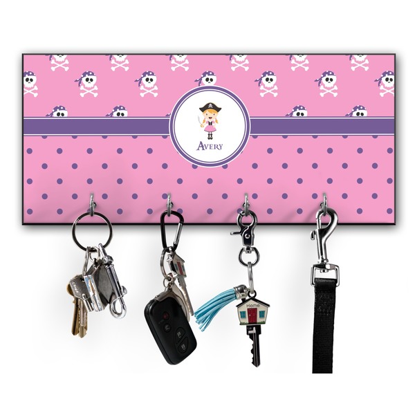 Custom Pink Pirate Key Hanger w/ 4 Hooks w/ Graphics and Text