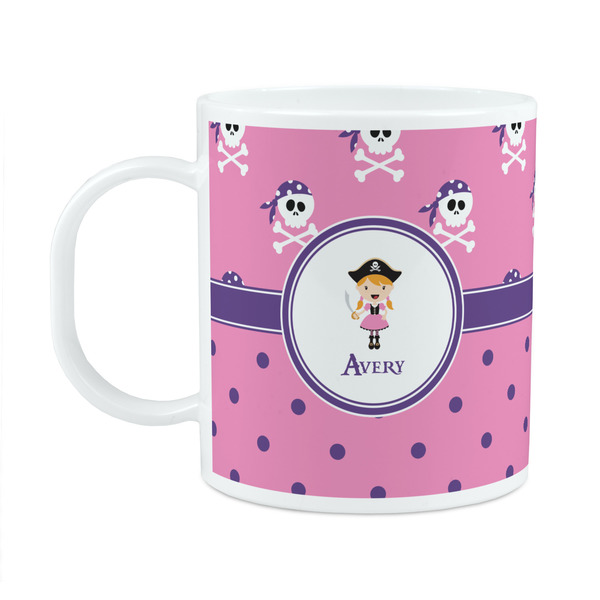 Custom Pink Pirate Plastic Kids Mug (Personalized)