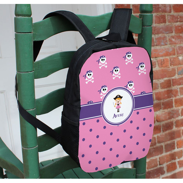 Pink Pirate Kids Backpack - In Context