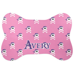Pink Pirate Bone Shaped Dog Food Mat (Large) (Personalized)