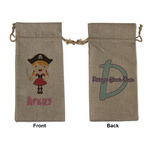 Pink Pirate Large Burlap Gift Bag - Front & Back (Personalized)