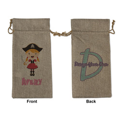 Pink Pirate Large Burlap Gift Bag - Front & Back (Personalized)
