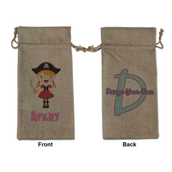 Custom Pink Pirate Large Burlap Gift Bag - Front & Back (Personalized)