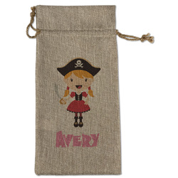Pink Pirate Large Burlap Gift Bag - Front (Personalized)