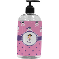 Pink Pirate Plastic Soap / Lotion Dispenser (16 oz - Large - Black) (Personalized)
