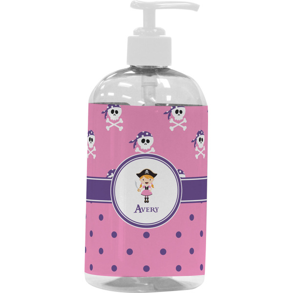 Custom Pink Pirate Plastic Soap / Lotion Dispenser (16 oz - Large - White) (Personalized)