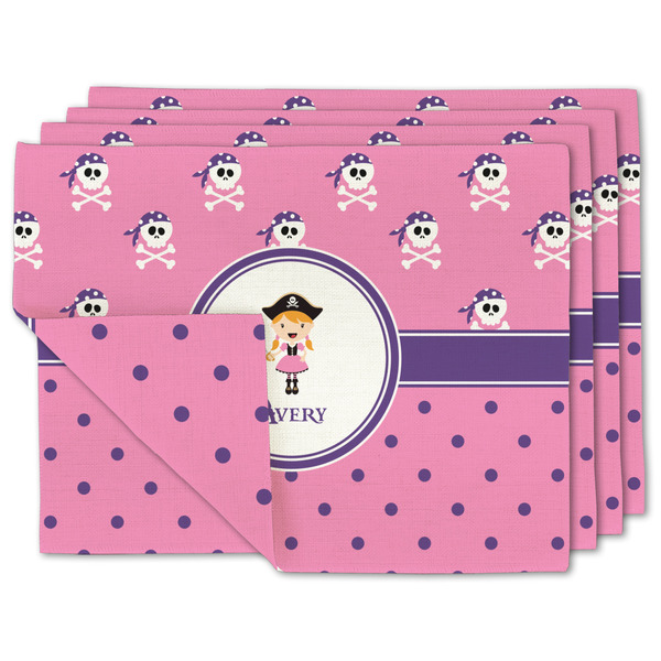 Custom Pink Pirate Double-Sided Linen Placemat - Set of 4 w/ Name or Text