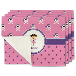 Pink Pirate Single-Sided Linen Placemat - Set of 4 w/ Name or Text