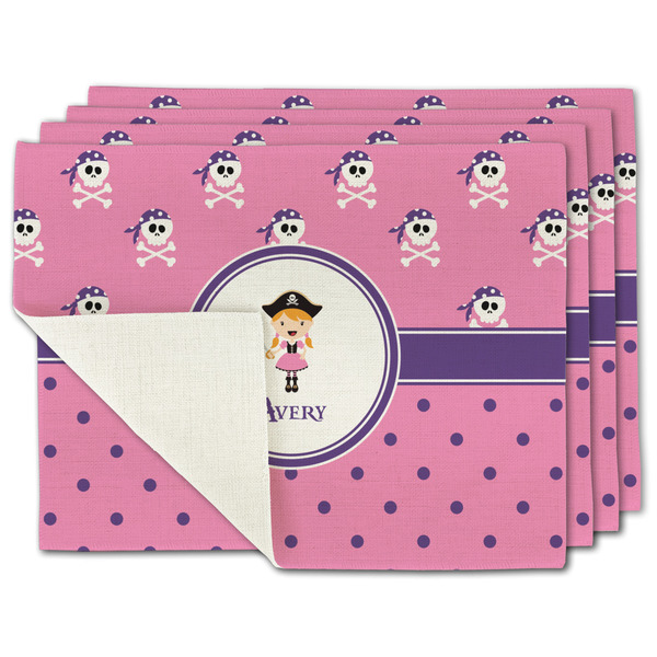 Custom Pink Pirate Single-Sided Linen Placemat - Set of 4 w/ Name or Text
