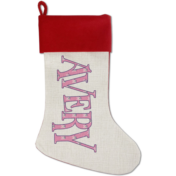 Custom Pink Pirate Red Linen Stocking (Personalized)