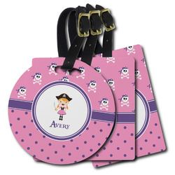 Pink Pirate Plastic Luggage Tag (Personalized)