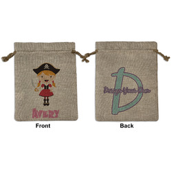Pink Pirate Medium Burlap Gift Bag - Front & Back (Personalized)