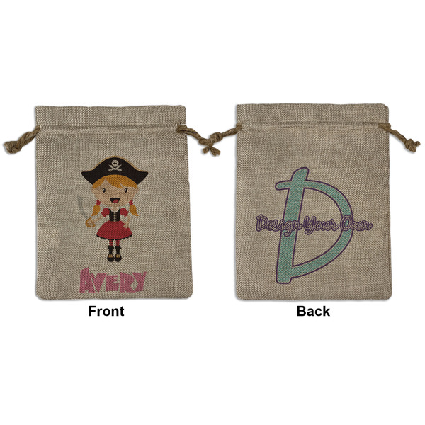 Custom Pink Pirate Medium Burlap Gift Bag - Front & Back (Personalized)