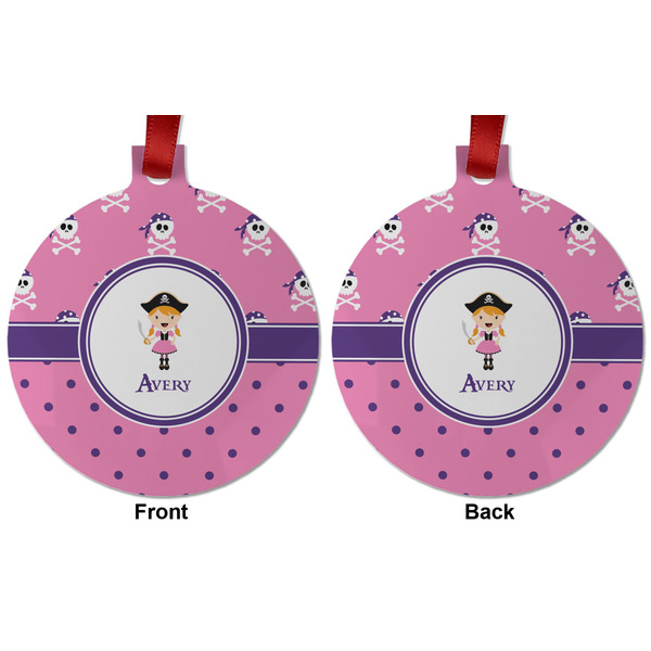 Pink Pirate Metal Ball Ornament - Front and Back