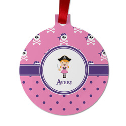 Pink Pirate Metal Ball Ornament - Double Sided w/ Name or Text