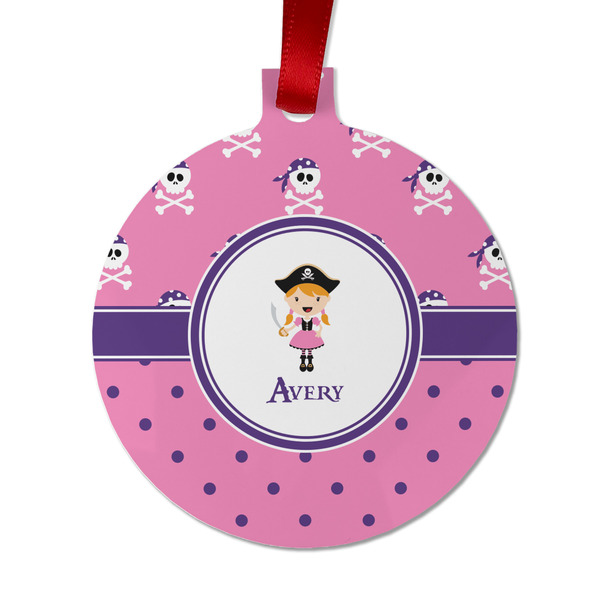 Custom Pink Pirate Metal Ball Ornament - Double Sided w/ Name or Text
