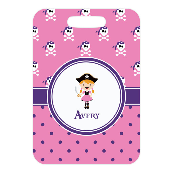 Pink Pirate Metal Luggage Tag - Front Without Strap