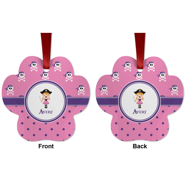 Pink Pirate Metal Paw Ornament - Front and Back