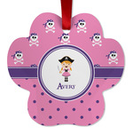 Pink Pirate Metal Paw Ornament - Double Sided w/ Name or Text