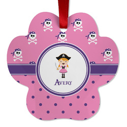Pink Pirate Metal Paw Ornament - Double Sided w/ Name or Text