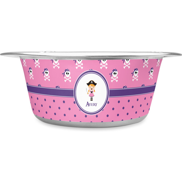 Custom Pink Pirate Stainless Steel Dog Bowl - Large (Personalized)