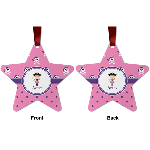 Pink Pirate Metal Star Ornament - Front and Back