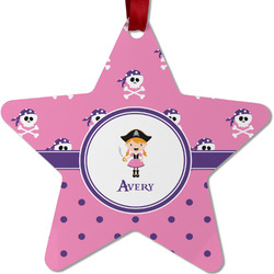 Pink Pirate Metal Star Ornament - Double Sided w/ Name or Text