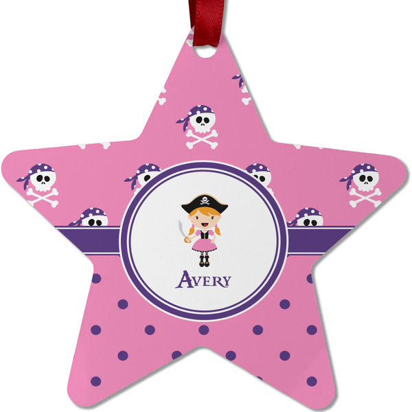Custom Pink Pirate Metal Star Ornament - Double Sided w/ Name or Text