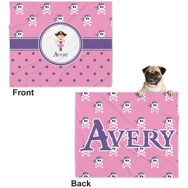 Pink Pirate Microfleece Dog Blanket - Large- Front & Back