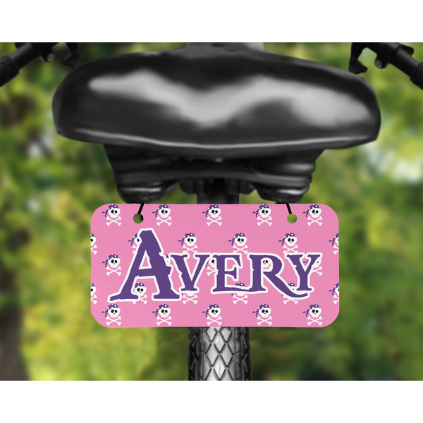 Pink Pirate Mini License Plate on Bicycle - LIFESTYLE Two holes