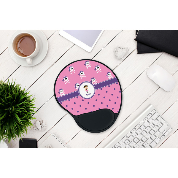 Pink Pirate Mouse Pad with Wrist Rest - LIFESYTLE 1