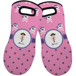 Pink Pirate Neoprene Oven Mitts - Set of 2 w/ Name or Text