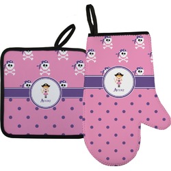 Pink Pirate Oven Mitt & Pot Holder Set w/ Name or Text