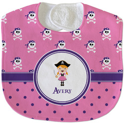 Pink Pirate Velour Baby Bib w/ Name or Text