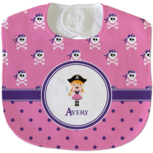 Custom Pink Pirate Velour Baby Bib w/ Name or Text