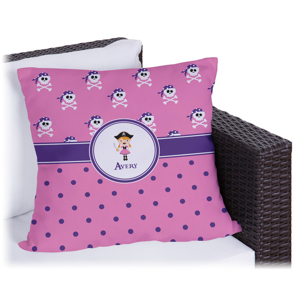 Custom Pink Pirate Outdoor Pillow - 16" (Personalized)