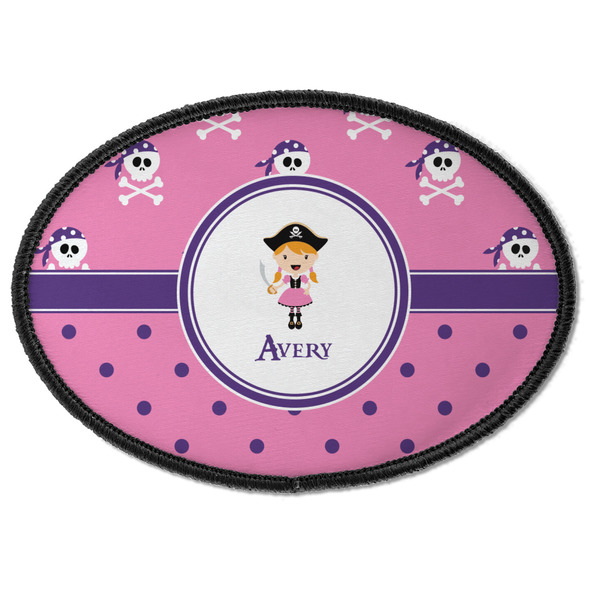 Custom Pink Pirate Iron On Oval Patch w/ Name or Text